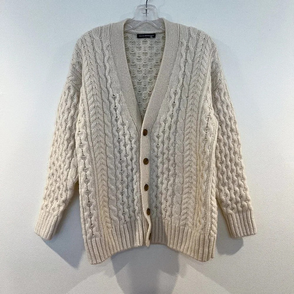 Brandy Melville Wool Blend Cream Cable Knit Classic Preppy Knit Cardigan Sweater - Picture 2 of 9